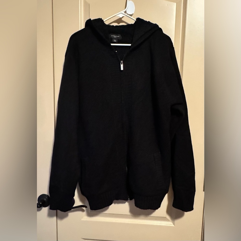 Attention Men's Black Zip-Up Hooded Sweater